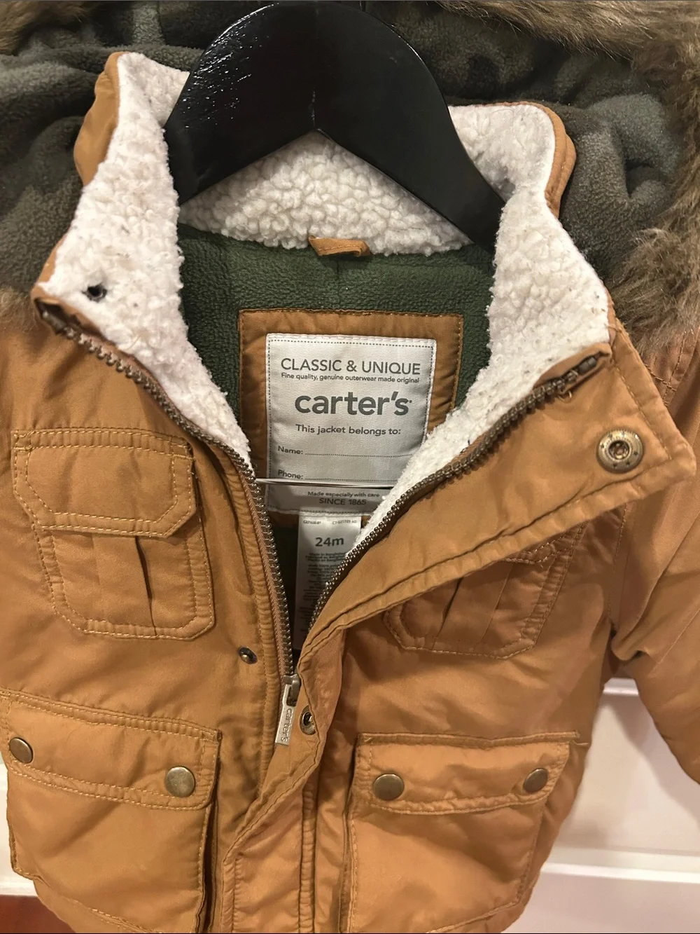 Carter's Brown Hooded Parka with Faux Fur Trim